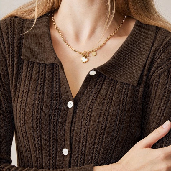 Rihoas Coffee Ribbed Knit Slim Cardigan - Picture 2 of 4